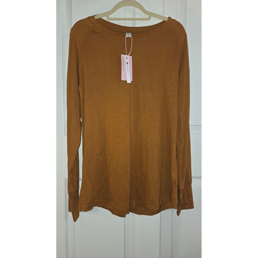 ELGOGY‎ Womens Burnt Orange Raglan Long Sleeve Scoop Neck Top Size Large NWT